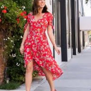 Red floral wrap dress forever 21
